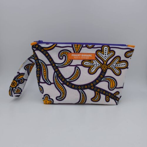 Pochette wax blanc, violet et orange