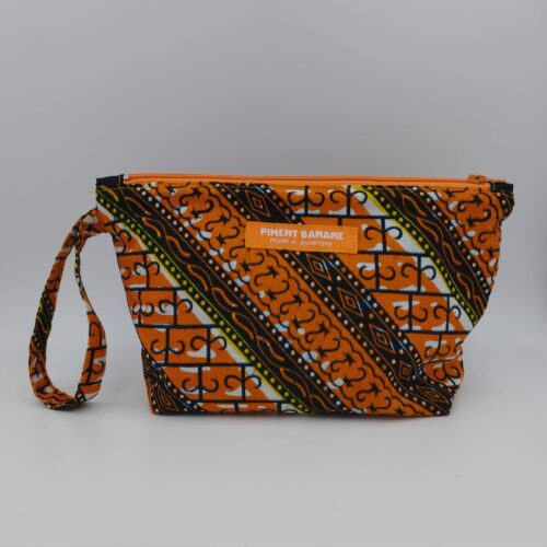 Pochette wax orange, noir et blanc