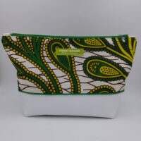 Pochette simili cuir et wax vert et blanc