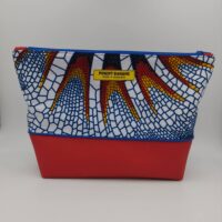 Pochette simili cuir et wax rouge, blanc et bleu