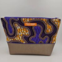 Pochette simili cuir et wax bronze, violet et orange