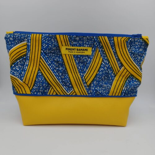 Pochette simili cuir et wax jaune et bleu